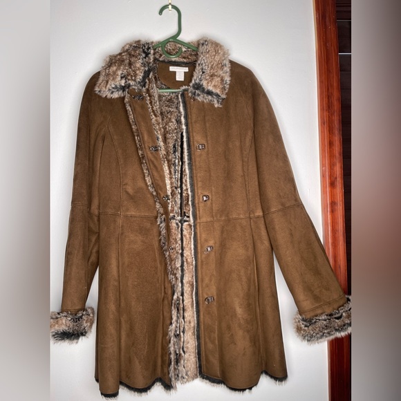 Charter Club Women’s Pea Coat Size M Brown with Fur - Picture 2 of 3